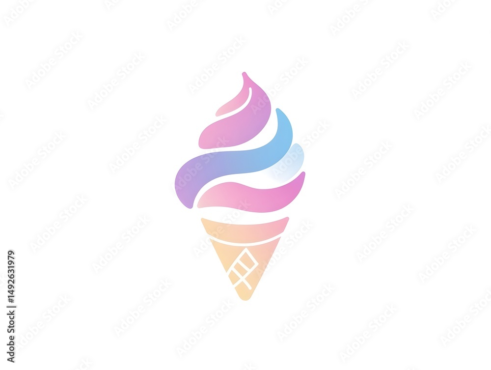 Colorful Swirl Ice Cream Cone: Summer Party Dessert Indulgence with Strawberry and Vanilla Flavors - Perfect Seasonal Treat for Children and Bakery Logo Design Colorful Swirl Ice Cream Cone: Summer Party Dessert Indulgence with Strawberry and Vanilla Flavors - Perfect Seasonal Treat for Children and Bakery Logo Design