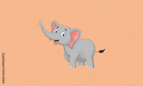 A side view of a large gray elephant standing on a plain light red background