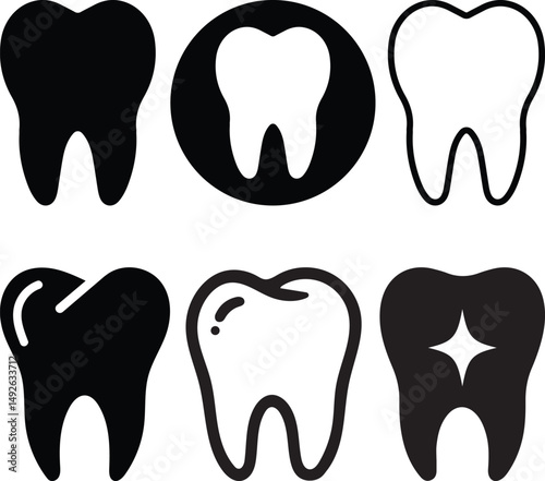 Collection of simple black and white teeth icons