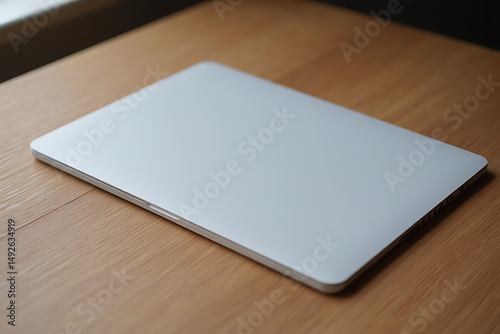 Silver Laptop on Wooden Desk Minimalist
