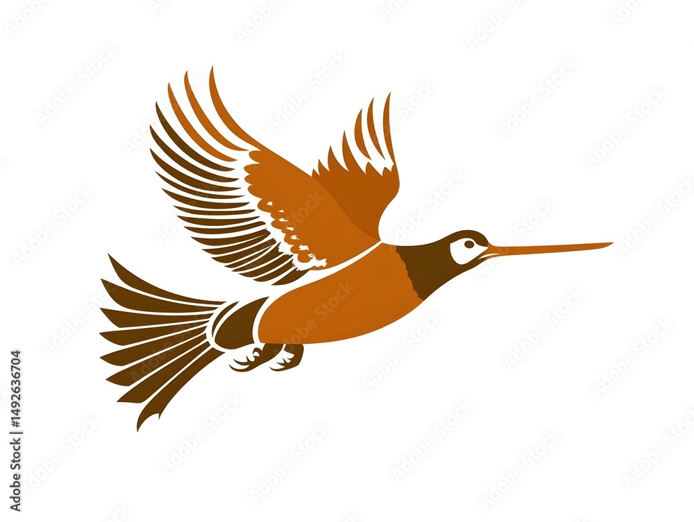 Fototapeta premium Bird Flying Illustration: Elegant Nature Wildlife Design for Decor and Logos with Brown Feathers - Modern Artistic Representation for Nature Lovers and Ornithology Enthusiasts