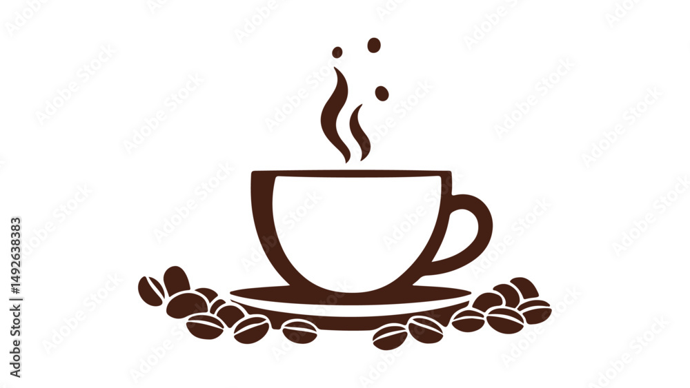 Obraz premium simple cup of coffee vector illustration with beans on the sides, cup of coffee with coffee beans on the sides of the cup