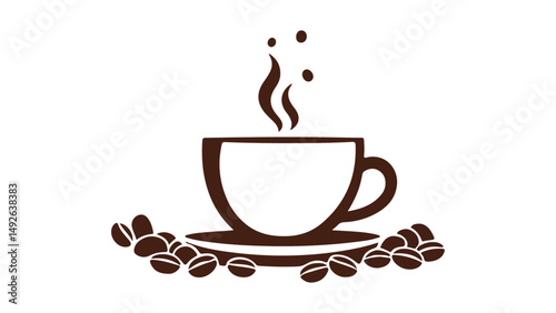 simple cup of coffee vector illustration with beans on the sides, cup of coffee with coffee beans on the sides of the cup
