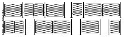 Set of fence сhain barrier in black. Vector illustration