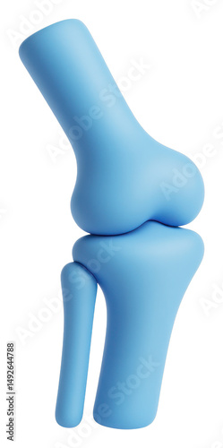 3D Render of a Blue Human Knee Joint on Transparent Background