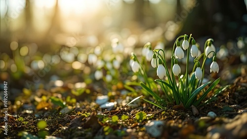 First Snowdrops of Spring in the Woods