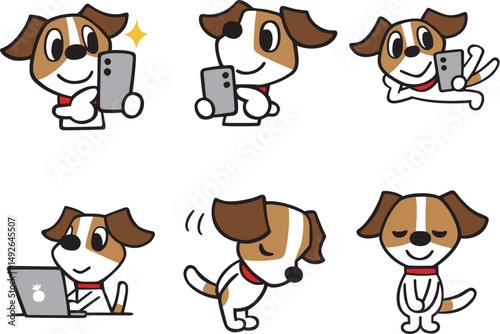 ジャックラッセルテリア犬キャラクター　セット11　(スマホ、パソコン、おじぎ、他)