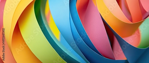 A vibrant assortment of colorful paper strips in shades of pink. blue. and yellow. artistically arranged to create a dynamic background suitable for creative projects and designs
