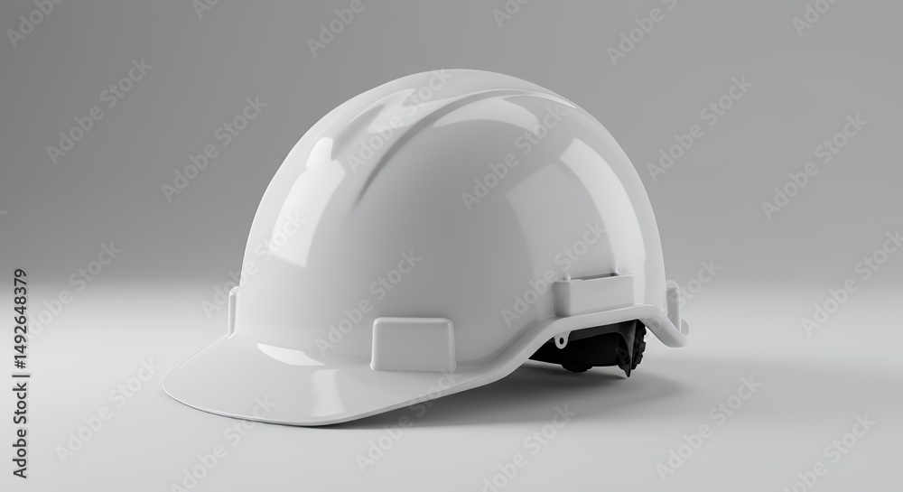 Fototapeta premium White Safety Helmet Isolated on White Background Under Soft Lighting with Subtle Contours