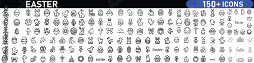A set of outline icons related to easter. Linear icon collection. Editable stroke. Vector illustration. with white background