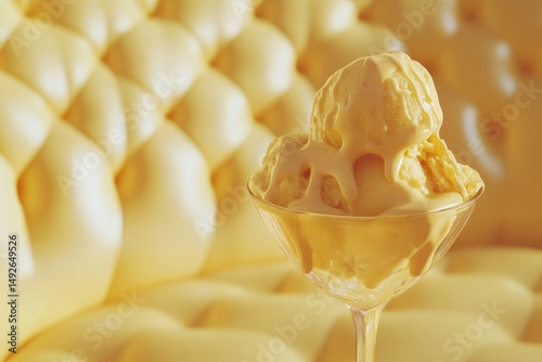 Delicious scoops of creamy ice cream in a stemmed glass.