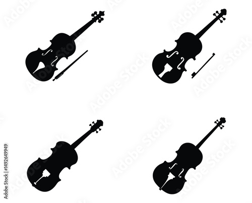 Guitar silhouettes set.Acoustic and heavy rock electric guitars musical instruments. Simple set of electric guitar vector icons for web design. Music symbols collection.Vector ilustration.