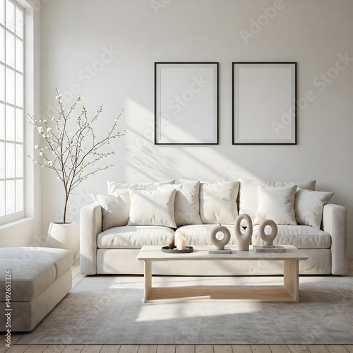 Wallpaper Mural Frame mockup, ISO A paper size. Living room wall poster mockup. Interior mockup with house background. Modern interior design. 3D render  Torontodigital.ca