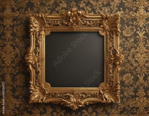 Intricate gold frames on rich damask, floral motifs ,  wallpaper,  brocade,  vintage