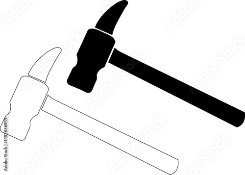 hammer and nail silhouette , line art,
