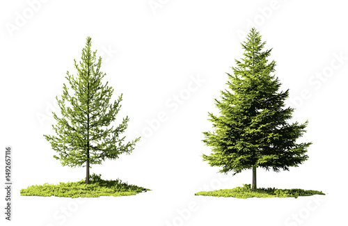 Larix occident and Larix decidua isolated tree png, deciduous conifer, mountain forest, natural environment, bright daylight, vector illustration.