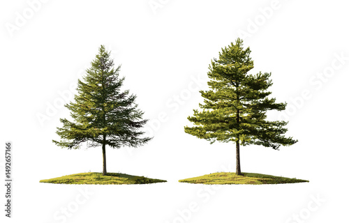 Set of Larix occidentalis and Larix decidua trees isolated png in sunny daylight, evergreen conifer, pine forest, autumn landscape, nature vector illustration.