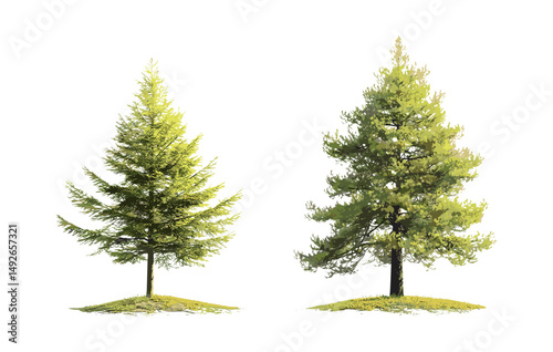 Larix laricina with Larix occidentalis tree set isolated png in daylight, evergreen forest, needle leaf tree, outdoor nature, vector illustration, botanical, seasonal environment.