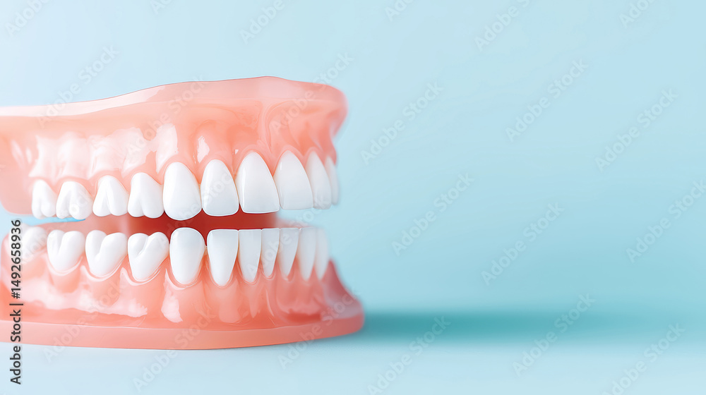 Obraz premium Dental Model of Human Teeth and Gums Clean dental model showing full set of human teeth and gums, used for education, dentistry practice, or oral health awareness