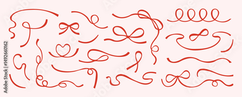 Set of decorative red bows and ribbons. Vector bow silhouette
