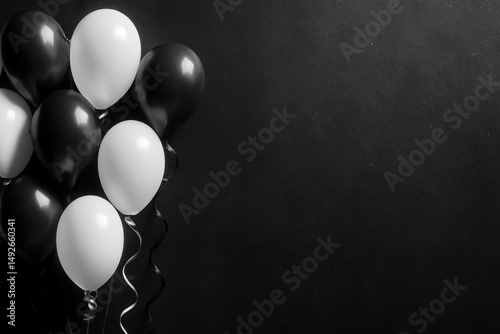 Black and white balloons celebration decoration vibrant festive atmosphere photo