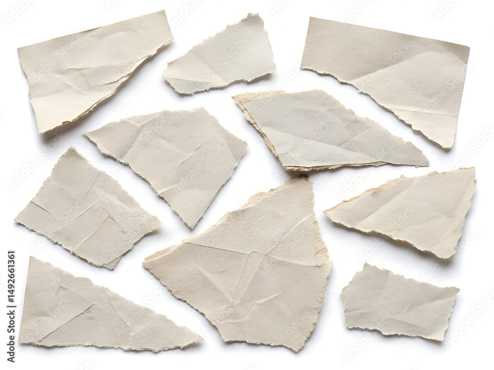 Obraz premium Collection of torn paper pieces with rough edges for scrapbooking and design isolated on white background.