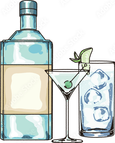 お酒の瓶とカクテルのイラスト