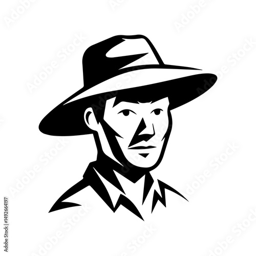 Classic Farmer Portrait: A stark, artistic depiction of a farmer, rendered in high-contrast black and white, showcasing his weathered face, determined gaze, and classic hat.