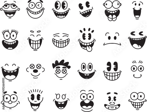 Collection of funny cartoon faces expressions