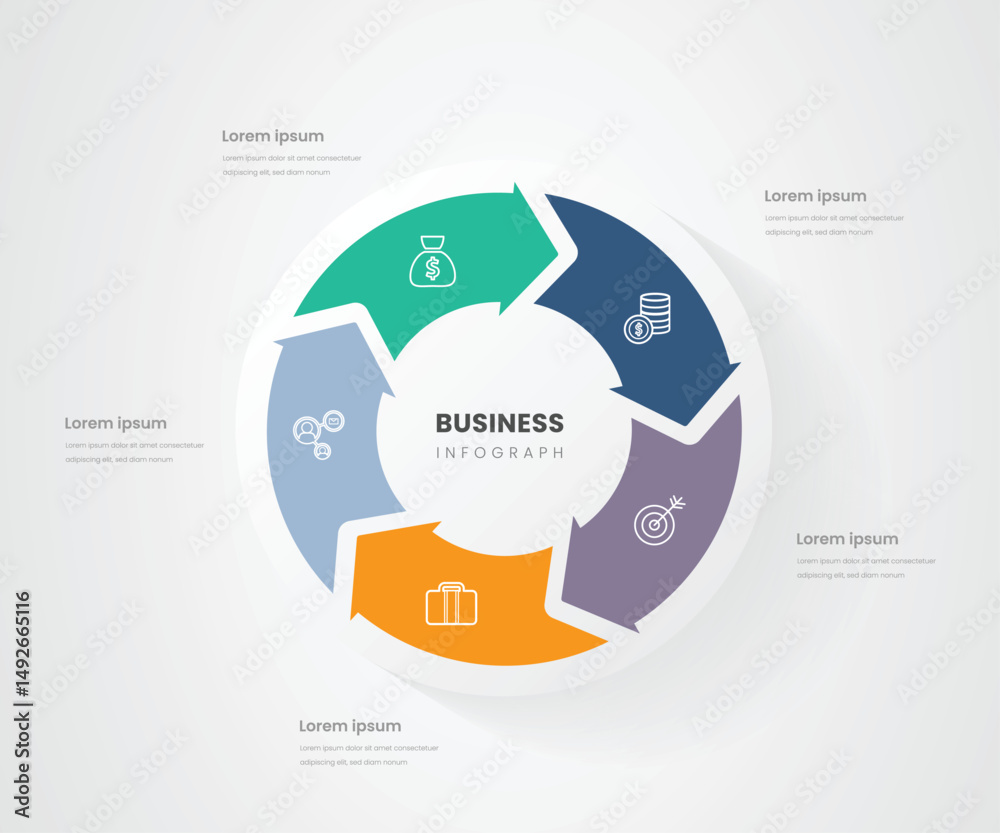 Fototapeta premium 5 section pie circle info graph vector illustration