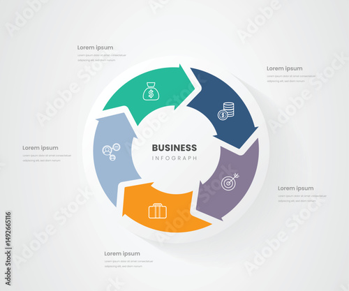 5 section pie circle info graph vector illustration