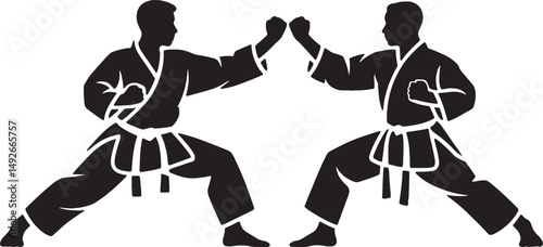 Karate martial arts fighters silhouette combat