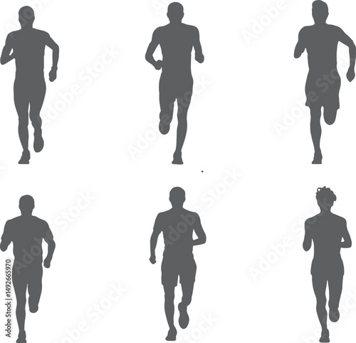 Silhouettes of six runners jogging outdoors