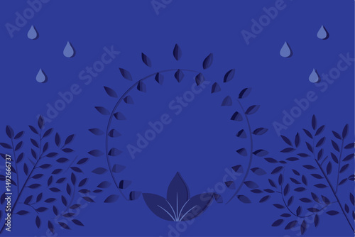 Abstract blue leaves and raindrop design element with transparency suitable for diverse applications