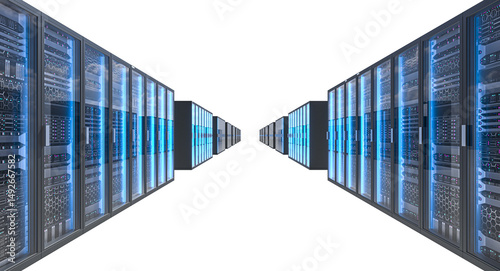 Modern server racks transparent background 3d
