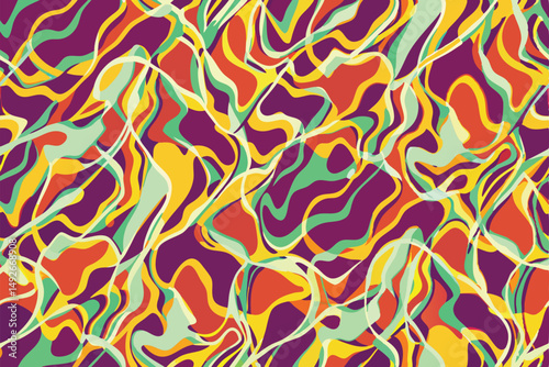 Abstract colorful wavy pattern suitable for designs featuring dynamic shapes and artistic backgrounds
