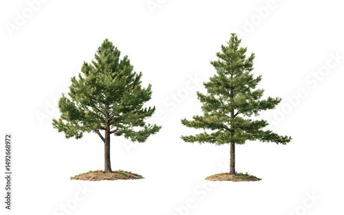Isolated Pinus ponderosa and Pinus radiata tree cutout, vector illustration, evergreen forest elements, natural environment, botanical trees, woodlands, flora collection.