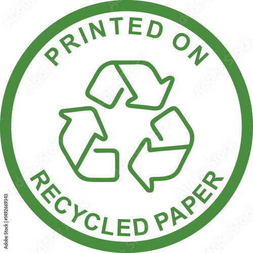 Printed on Recycled Paper Vector Label – Eco Friendly, Green, Sustainable, Badge Design