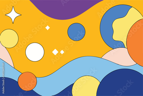 Abstract composition of colorful shapes and forms with transparency for creative designs.