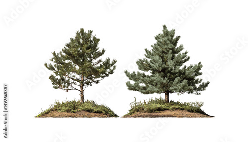 Vector illustration of Pinus muricata and radiata isolated tree cutout, coniferous forest, evergreen tree silhouette, botanical clipart, nature landscape, forestry vegetation.