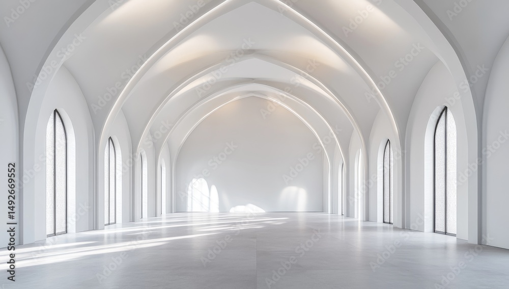 Empty, modern, arched hall Empty, modern, arched hall