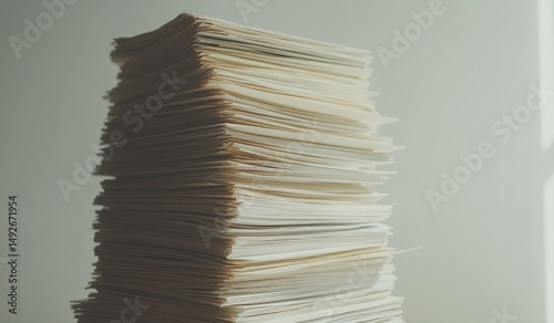 Towering stack of light beige papers