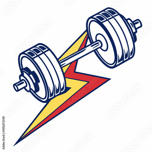 Dumbbell and lightning bolt, strength and energy booster icon