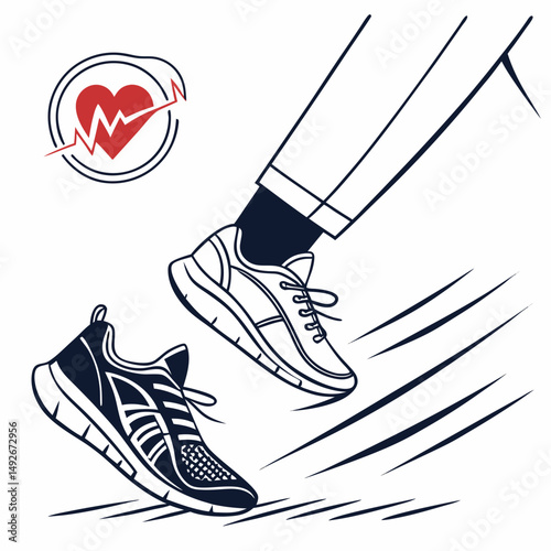 Running shoe with motion lines, cardio exercise speed icon