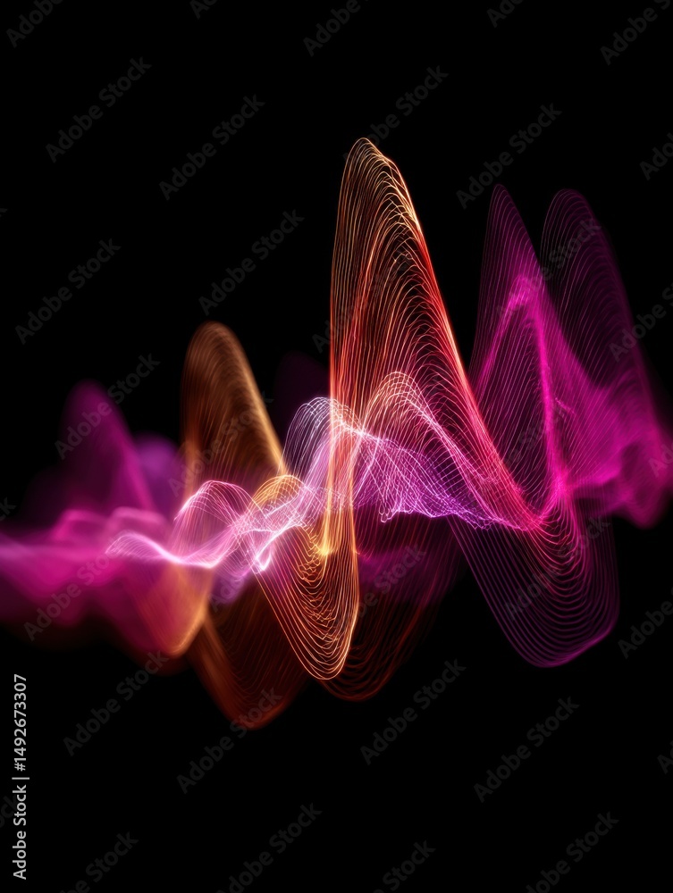Fototapeta premium Abstract Light Painting of Flowing Waves Against Black Background, High Angle Shot, Modern Art