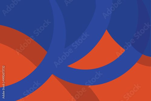 Abstract geometric composition with overlapping shapes in orange and blue tones