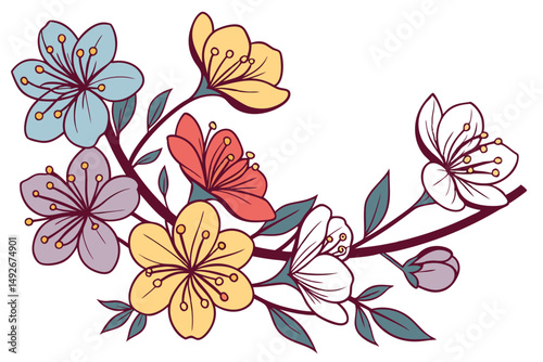 36 a wreath of colorful flowers, blooming florals in vibrant hues of blue, purple, red, orange and yellow, delicate petals, intricate designs, artistic floral arrangement, natural beauty, floral compo