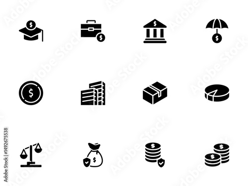 Black Glyph Icons for Finance, Investment, and Business Management