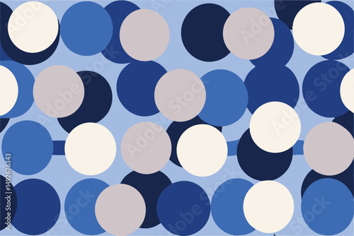 Abstract geometric pattern of overlapping blue and neutral color circles on white background