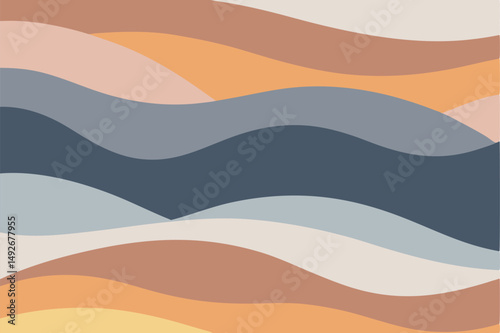 Abstract layered design with flowing shapes featuring warm tones and a textured appearance.